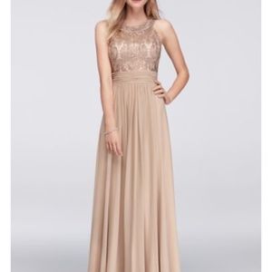 ElizaJ Jewelled Lace Bodice Chiffon Champagne Gown